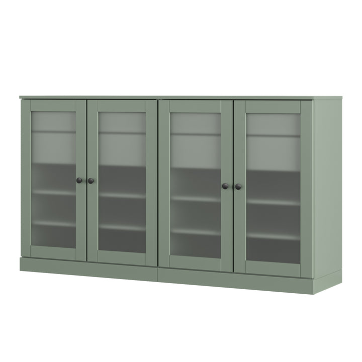 100% Solid Wood Sideboard Buffet with Frosted Glass Doors & 4 Drawers, Credenza Server for Dining Room Storage, Adjustable Shelves, 64" W x 35.75" H