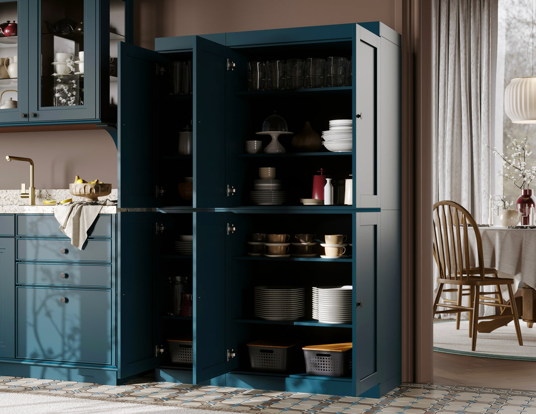 100% Solid Wood 48.5" Pantry Cabinet, Shaker Wood Doors