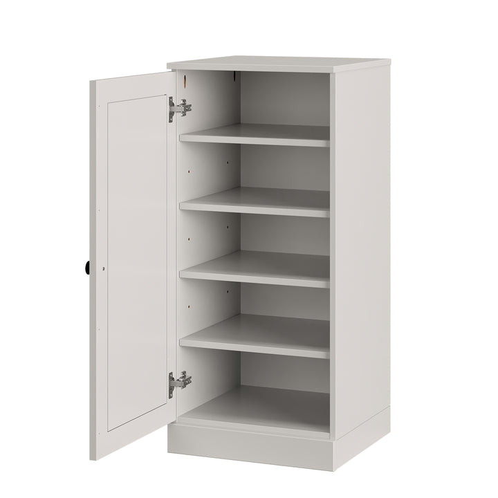 100% Solid Wood Narrow Shoe Storage Cabinet with Raised Panel Door, Adjustable Shelves, Space Saving Stackable Organizer, 16.5" W x 35.75" H
