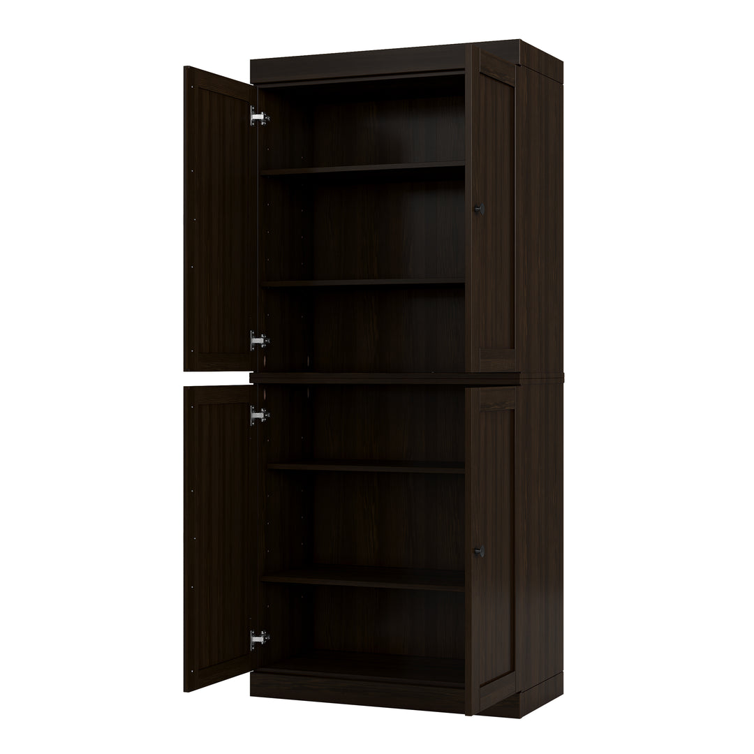 100% Solid Brazilian Pine Wood Pantry Cabinet, Shaker Doors, Adjustable Shelves, 32" Wide, 71.5" Tall
