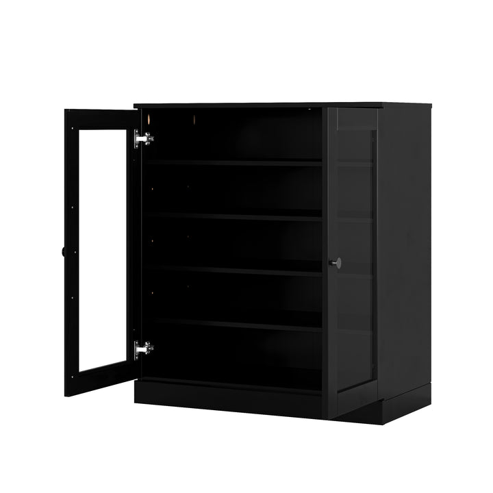 100% Solid Wood Glass Door Shoe Storage Cabinet with Adjustable Shelves, Space Saving Stackable Entryway Organizer, 32" W x 35.75" H