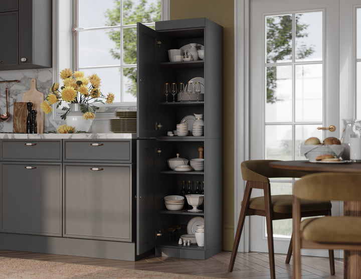 100% Solid Wood 16.5" Pantry Cabinet, 2 Shaker Wood Doors