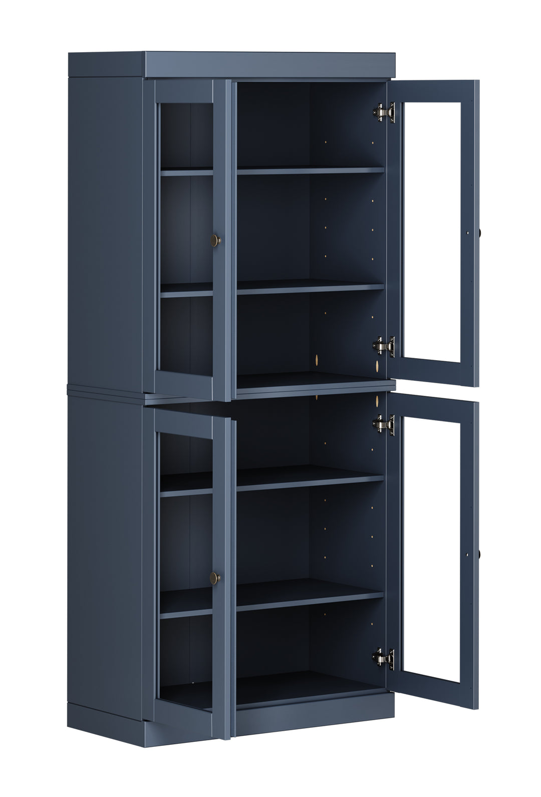 100% Solid Wood 6-Shelf 32" Bookcase, 4 Clear Glass Doors, Adjustable Shelves