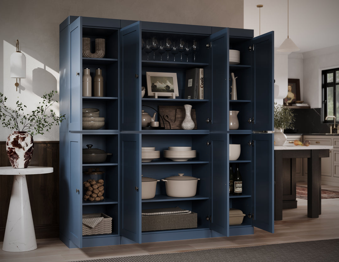 100% Solid Wood 65" Pantry Cabinet, 8 Shaker Wood Doors