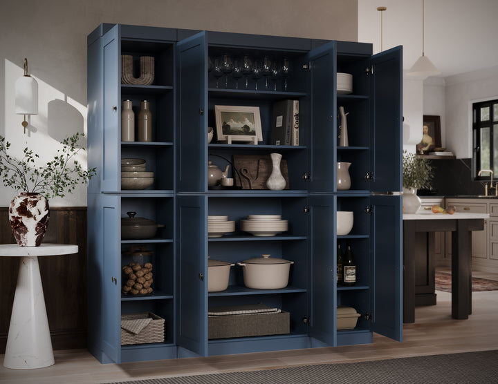 100% Solid Wood 65" Pantry Cabinet, 8 Shaker Wood Doors
