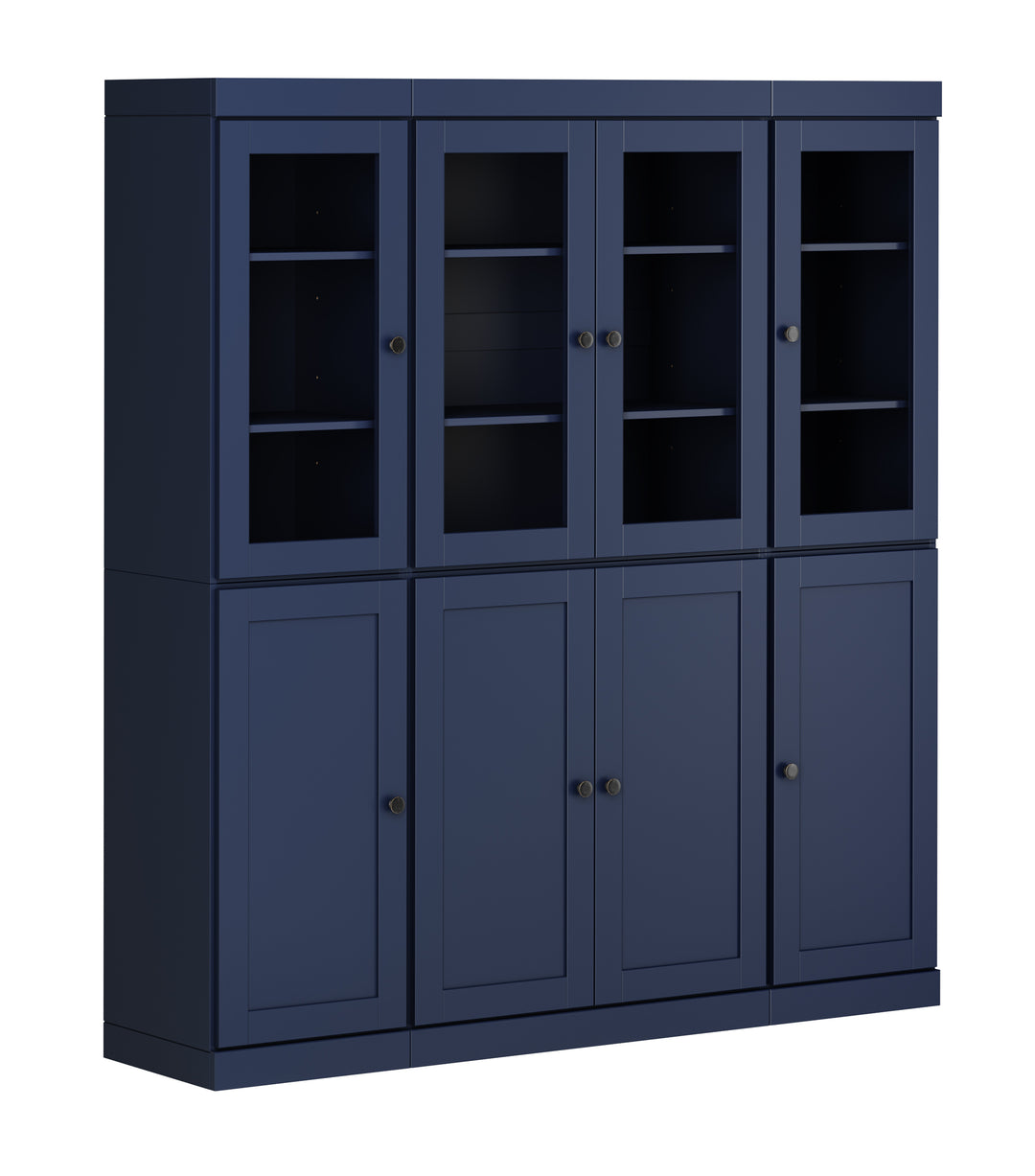 100% Solid Wood 65" China Pantry Cabinet, 4 Glass, 4 Shaker Wood Doors, 2-Drawers