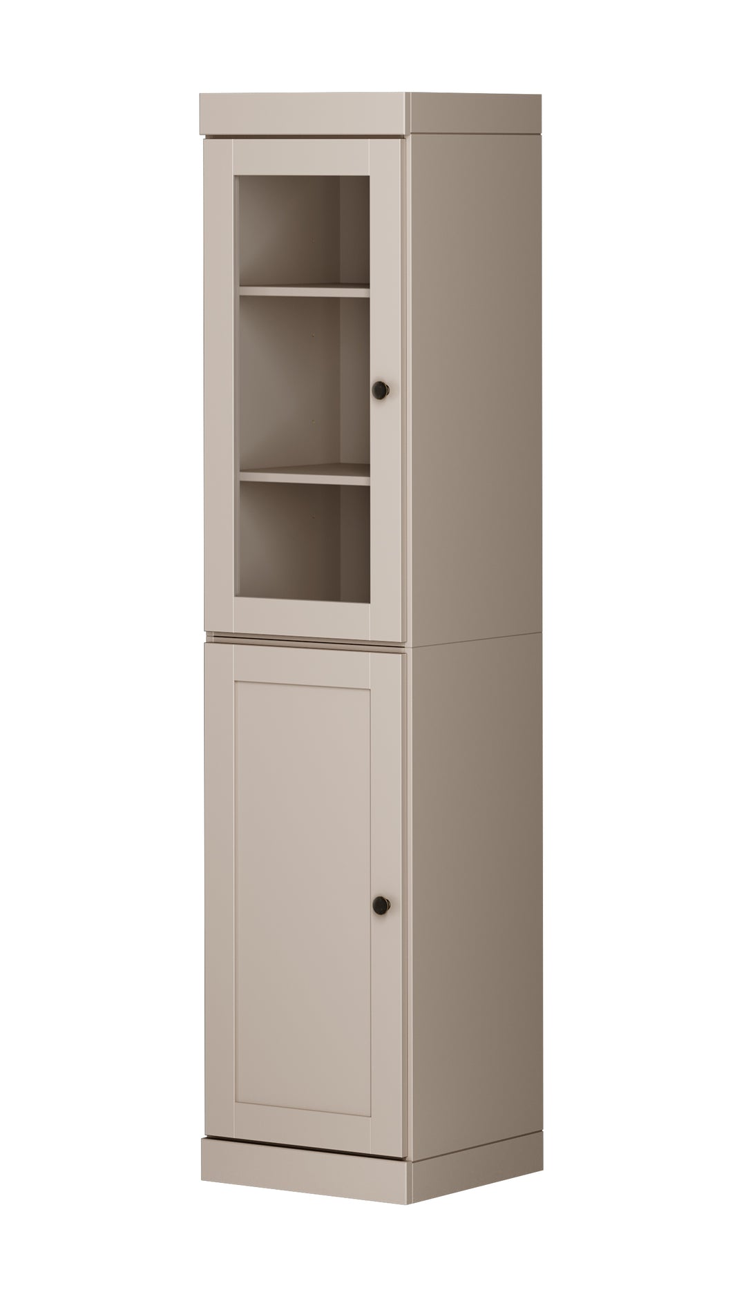 100% Solid Wood 16.5" Pantry Cabinet, 1 Clear Glass, 1 Shaker Wood Door