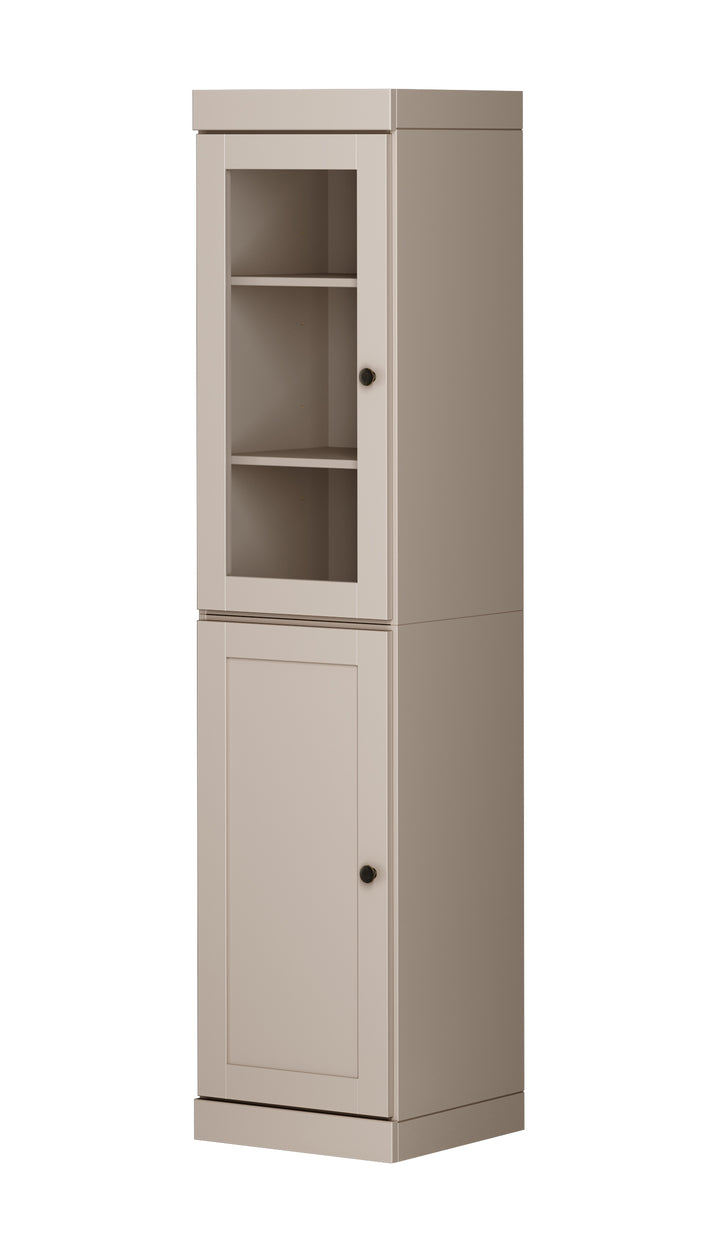 100% Solid Wood 16.5" Pantry Cabinet, 1 Clear Glass, 1 Shaker Wood Door