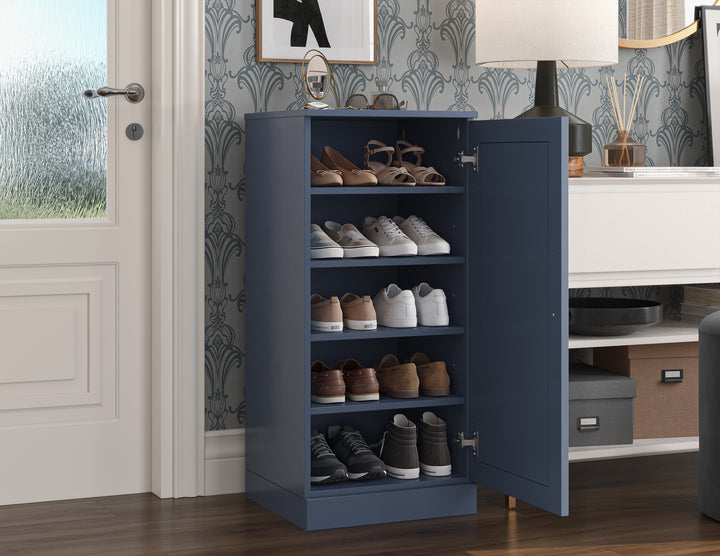 100% Solid Wood Narrow Shoe Storage Cabinet with Raised Panel Door, Adjustable Shelves, Space Saving Stackable Organizer, 16.5" W x 35.75" H