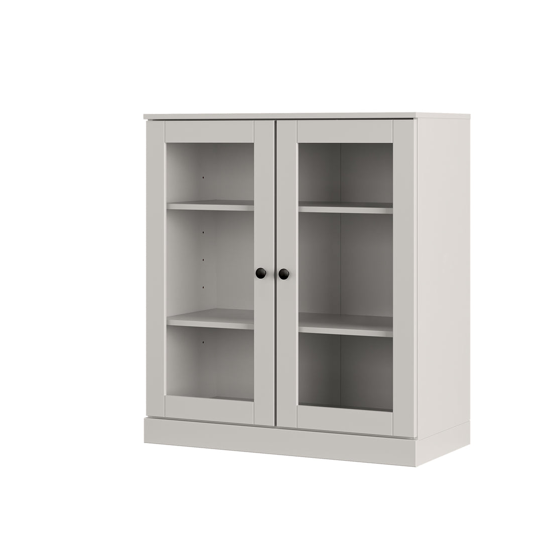 100% Solid Wood Freestanding Bathroom Linen Storage Cabinet with Glass Doors, Adjustable Shelves, 32" W x 35.75" H