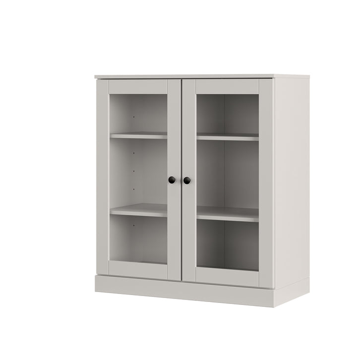 100% Solid Wood Freestanding Bathroom Linen Storage Cabinet with Glass Doors, Adjustable Shelves, 32" W x 35.75" H