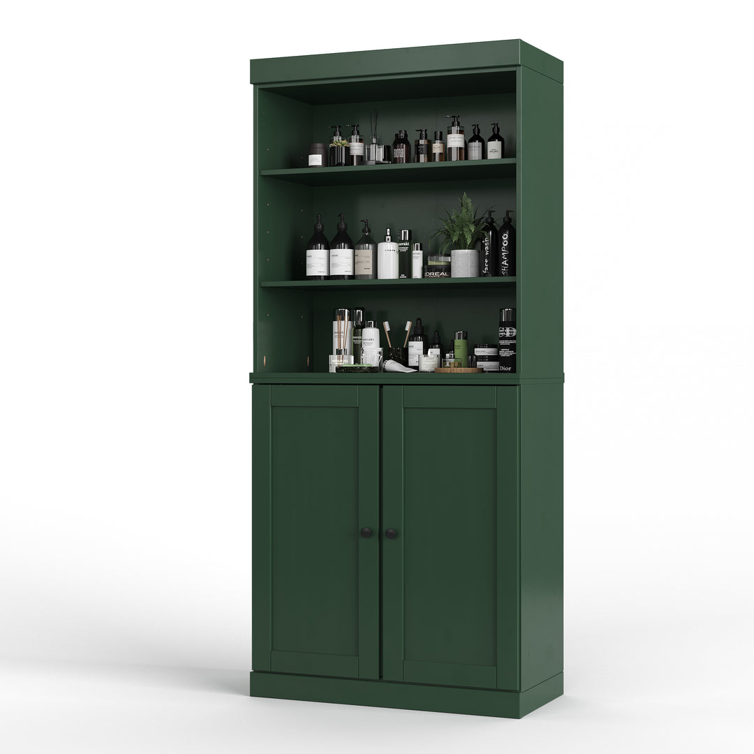 100% Solid Wood 32" Bathroom Cabinet with Shelves, Shaker Wood Doors, 2-Drawers