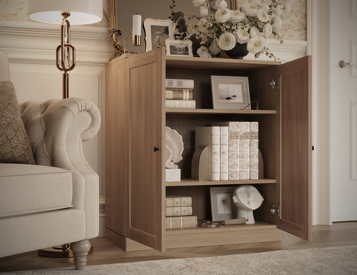 Premium 100% Solid European Oak Hardwood 3-Shelf Modular Bookcase with Shaker Doors – 32" Wide, 35.75" Tall