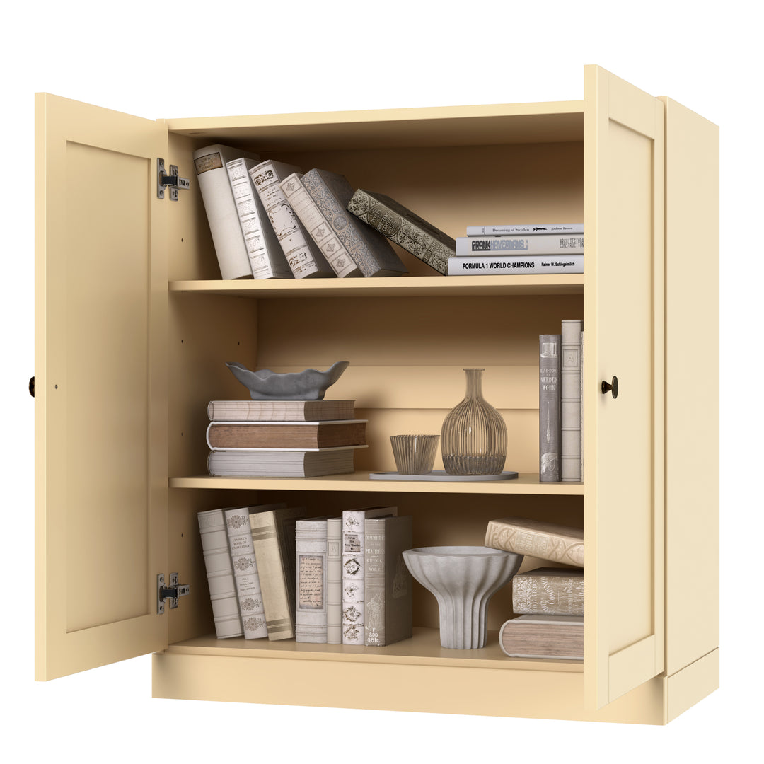 100% Solid Wood 3-Shelf 32" Bookcase, 2 Shaker Wood Doors, Adjustable Shelves