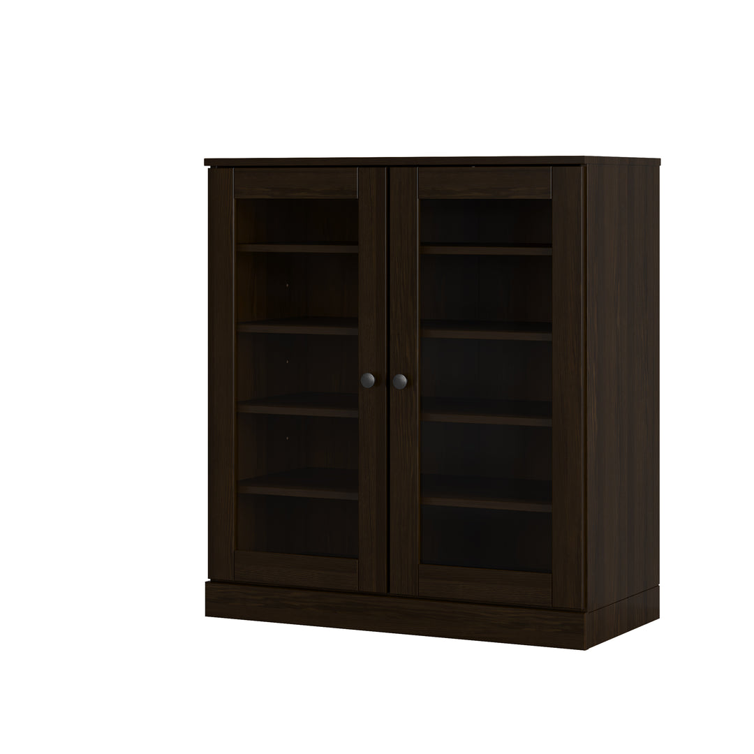 100% Solid Wood Glass Door Shoe Storage Cabinet with Adjustable Shelves, Space Saving Stackable Entryway Organizer, 32" W x 35.75" H