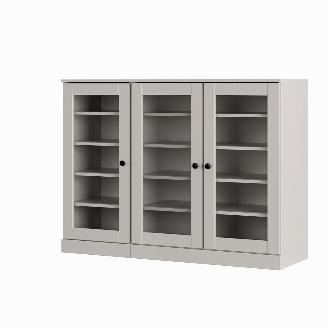 100% Solid Wood Glass Door Shoe Storage Cabinet, Adjustable Shelves, Space Saving Modular Entryway Organizer, 48.5" W x 35.75" H
