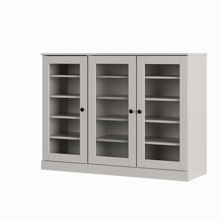 100% Solid Wood Glass Door Shoe Storage Cabinet, Adjustable Shelves, Space Saving Modular Entryway Organizer, 48.5" W x 35.75" H