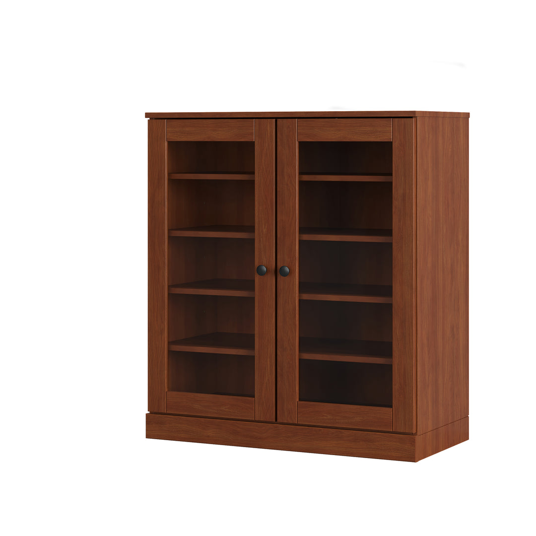 100% Solid Wood Glass Door Shoe Storage Cabinet with Adjustable Shelves, Space Saving Stackable Entryway Organizer, 32" W x 35.75" H