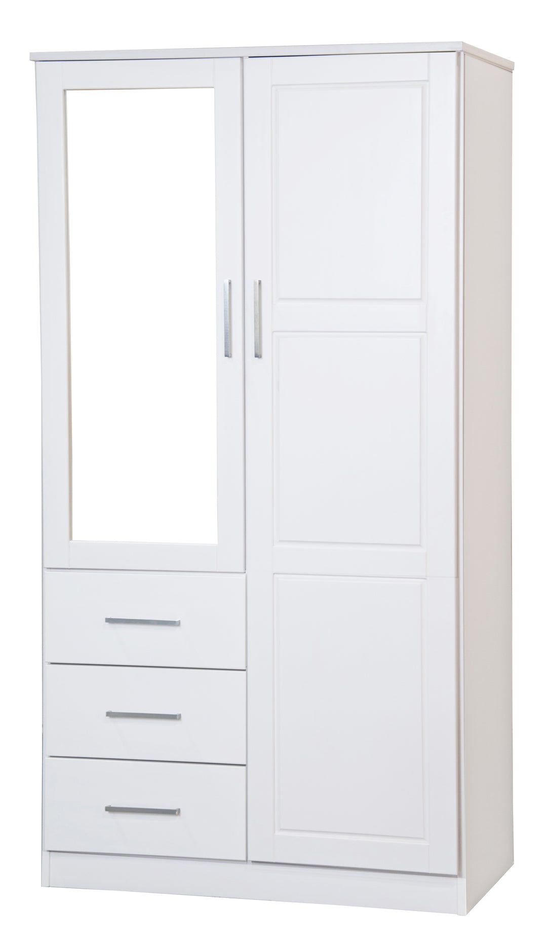100% Solid Wood 2-Door Wardrobe Armoire with Mirrored Doors, Bedroom Closet Storage - Metro Collection