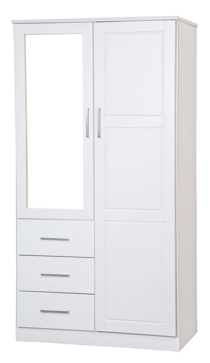 100% Solid Wood 2-Door Wardrobe Armoire with Mirrored Doors, Bedroom Closet Storage - Metro Collection