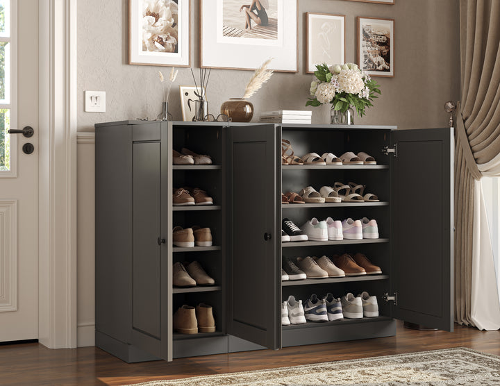 100% Solid Wood Shoe Storage Cabinet with Raised Panel Doors, Adjustable Shelves, Space Saving Modular Entryway Organizer, 48.5" W x 35.75" H