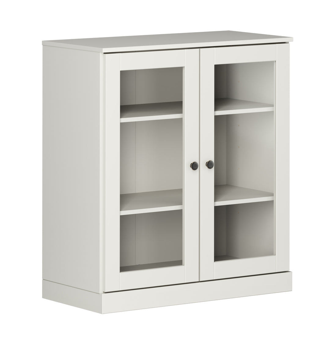 100% Solid Wood 3-Shelf Bookcase Cabinet with Glass Doors, Storage Display Bookshelf with Adjustable Shelves, 32" W x 35.75" H