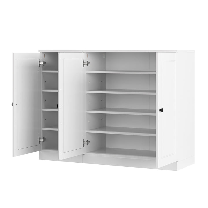 100% Solid Wood Shoe Storage Cabinet with Raised Panel Doors, Adjustable Shelves, Space Saving Modular Entryway Organizer, 48.5" W x 35.75" H