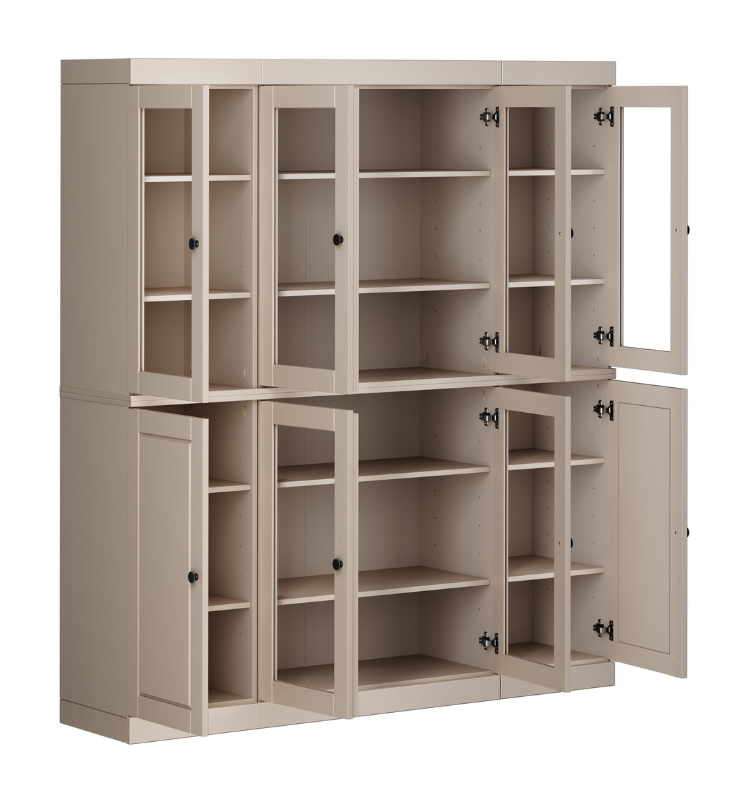 100% Solid Wood 65" China Pantry Cabinet, 6 Clear Glass, 2 Raised Panel Wood Doors