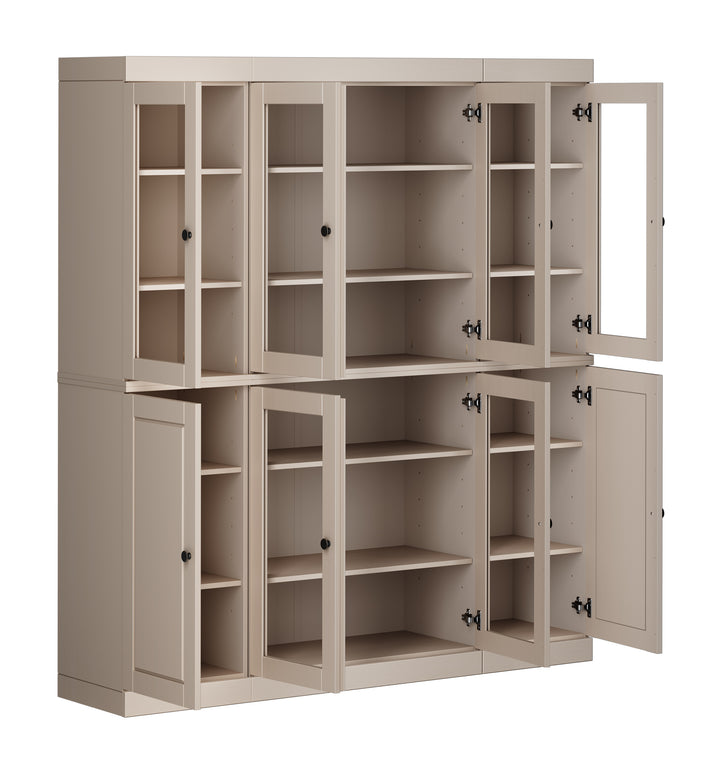 100% Solid Wood 65" China Pantry Cabinet, 6 Clear Glass, 2 Raised Panel Wood Doors