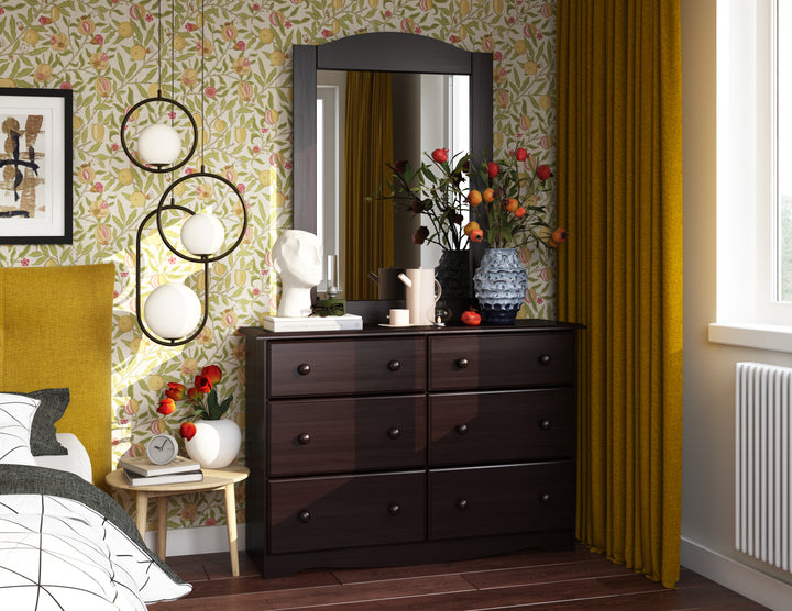 100% Solid Wood Double 6-Drawer Dresser with Mirror, Wide Bedroom Storage Chest