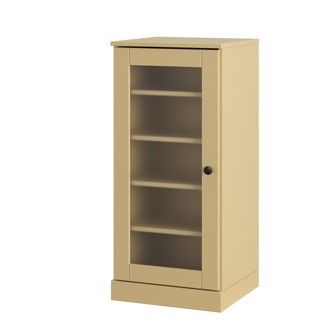 100% Solid Wood Narrow Frosted Glass Door Shoe Storage Cabinet with Adjustable Shelves, Space Saving Stackable Organizer, 16.5" W x 35.75" H