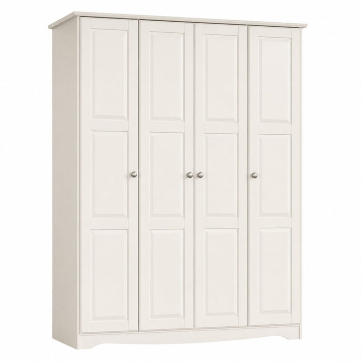 100% Solid Wood 4-Door Wardrobe Armoire with Raised Panel Doors, Bedroom Closet Storage - Regal Collection with Metal Knobs