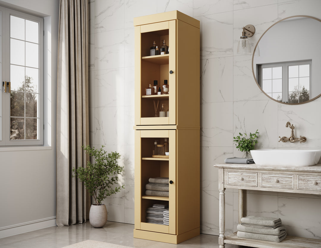 100% Solid Wood 16.5" Tall Bathroom Cabinet, Glass Doors, Adjustable Shelves