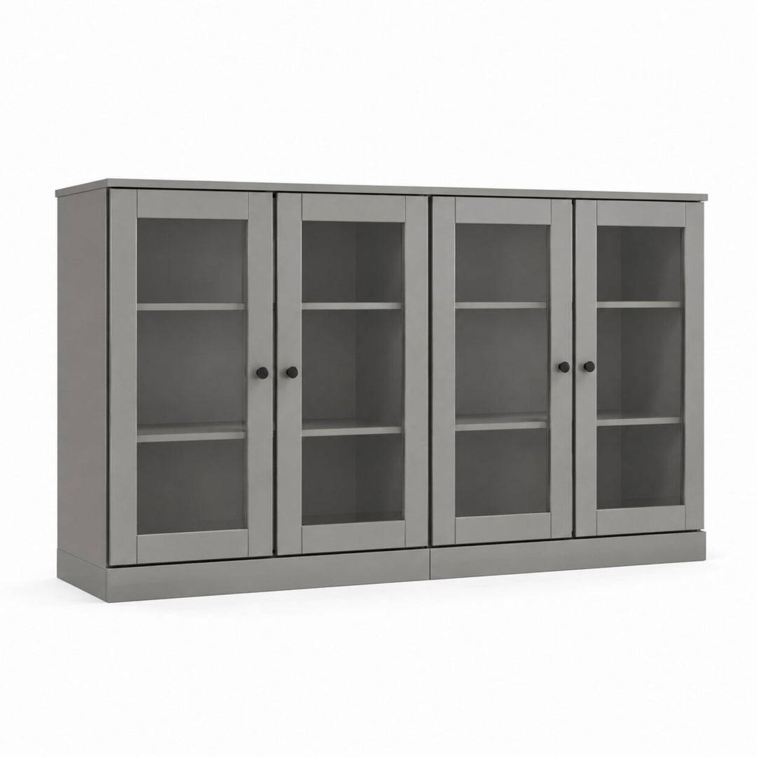 100% Solid Wood TV Stand, 64" Wide TV Console with Glass Doors & Storage