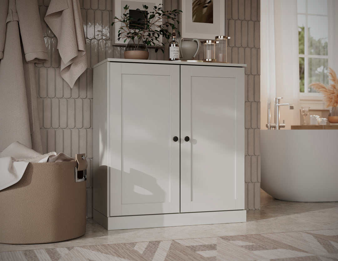 100% Solid Wood Freestanding Bathroom Linen Storage Cabinet with Shaker Doors, Adjustable Shelves, 32" W x 35.75" H