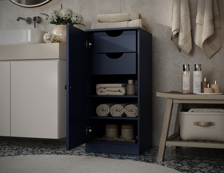 100% Solid Wood Bathroom Storage Cabinet, Shaker Door, 2 Drawers, Adjustable Shelves, 16.5" Wide, 35.75" Tall