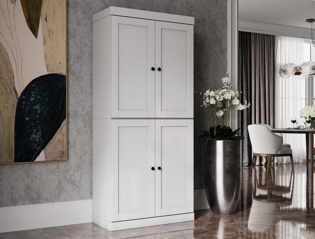 100% Solid Wood 6-Shelf 32" Bookcase, Shaker Wood Doors, Adjustable Shelves