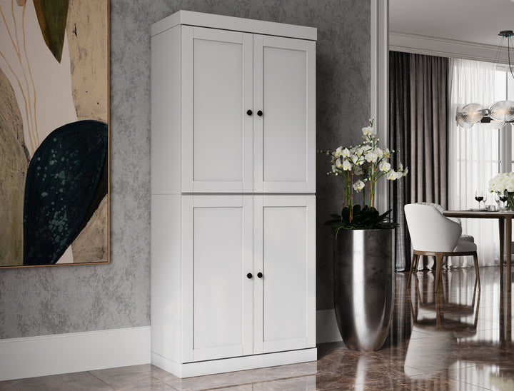 100% Solid Wood 6-Shelf 32" Bookcase, Shaker Wood Doors, Adjustable Shelves