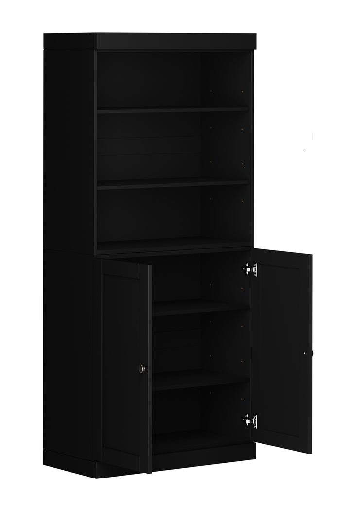 100% Solid Wood 6-Shelf 32" Bookcase Cabinet, 2 Solid Shaker Wood Doors, Adjustable Shelves