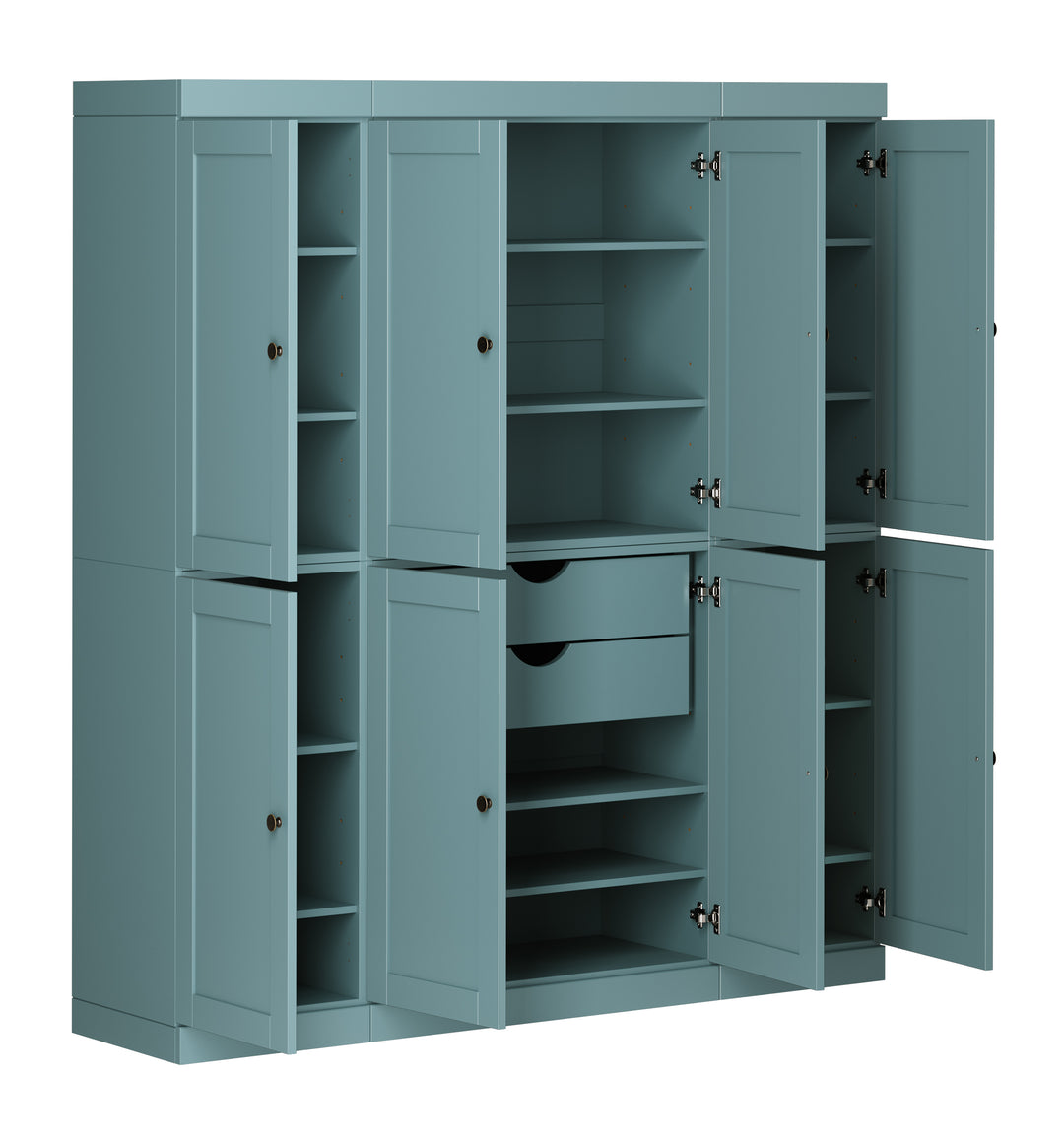 100% Solid Wood 65" Pantry Cabinet, 8 Shaker Wood Doors, 2 Drawers