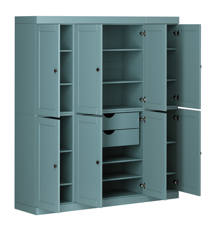 100% Solid Wood 65" Pantry Cabinet, 8 Shaker Wood Doors, 2 Drawers