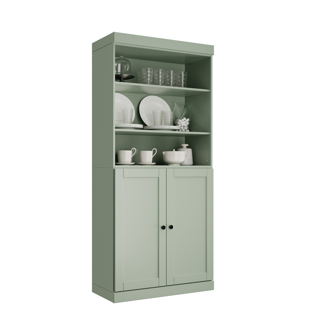 100% Solid Wood 32" Pantry Cabinet, 2 Shaker Wood Bottom Doors, 2 Drawers