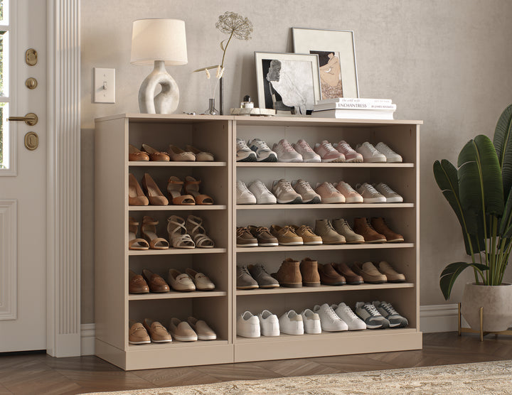 100% Solid Wood Open Shoe Storage Cabinet with Adjustable Shelves, Space Saving Modular Entryway Organizer, 48.5" W x 35.75" H