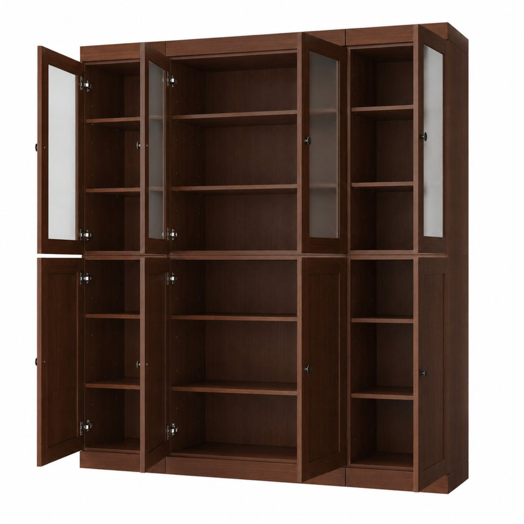 100% Solid Wood China Kitchen Pantry Cabinet, Tall Freestanding Modular Storage with Frosted Glass & Shaker Doors, Adjustable Shelves, 65" W x 71.5" H