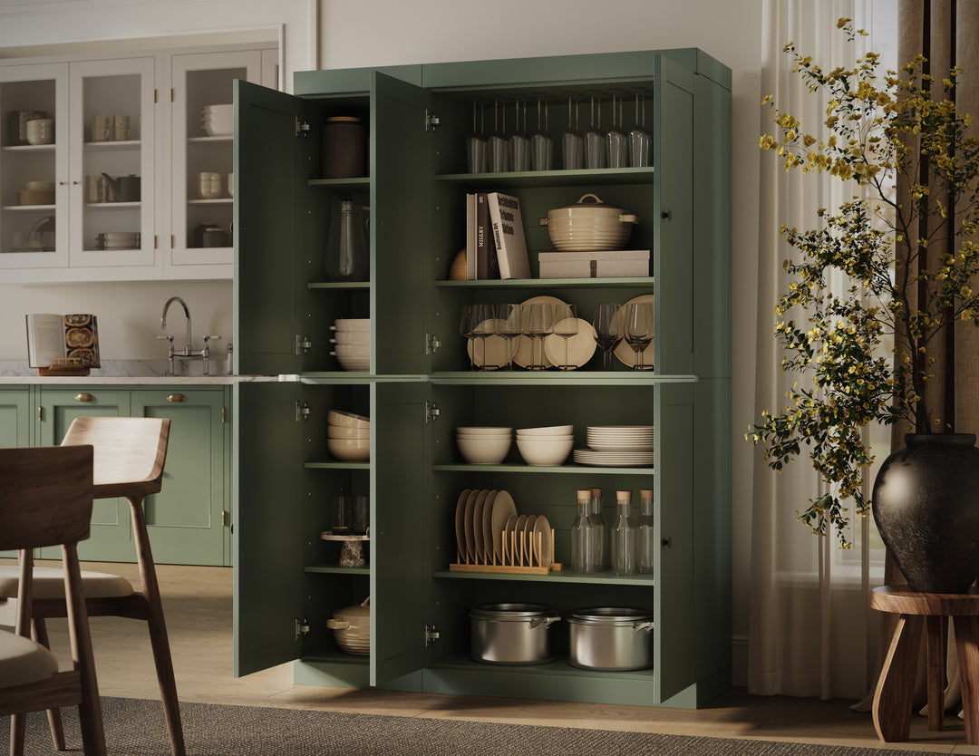 100% Solid Wood 48.5" Pantry Cabinet, Shaker Wood Doors