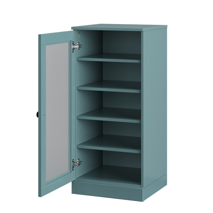 100% Solid Wood Narrow Frosted Glass Door Shoe Storage Cabinet with Adjustable Shelves, Space Saving Stackable Organizer, 16.5" W x 35.75" H