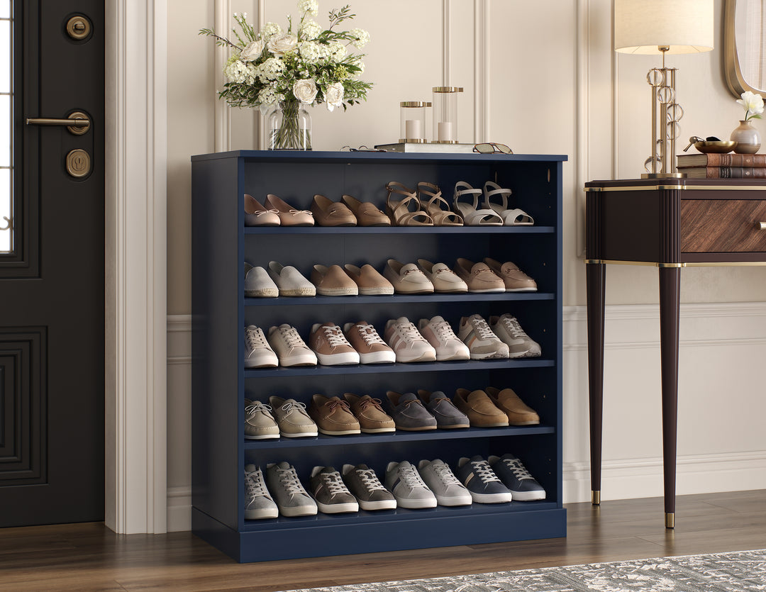 100% Solid Wood Open Shoe Storage Cabinet with Adjustable Shelves, Space Saving Stackable Entryway Organizer, 32" W x 35.75" H