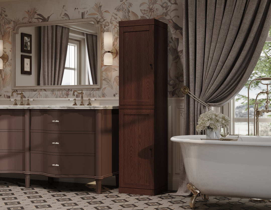 Premium 100% Solid European Oak Hardwood Bathroom Storage Cabinet with Shaker Doors – 16" Wide, 71.5" Tall