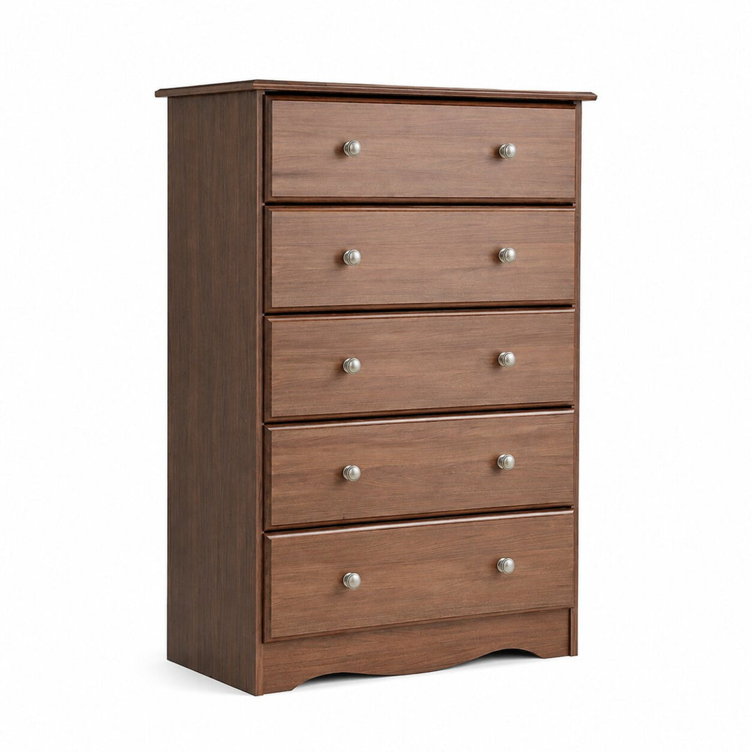 100% Solid Wood 5-Drawer Chest with Metal Knobs
