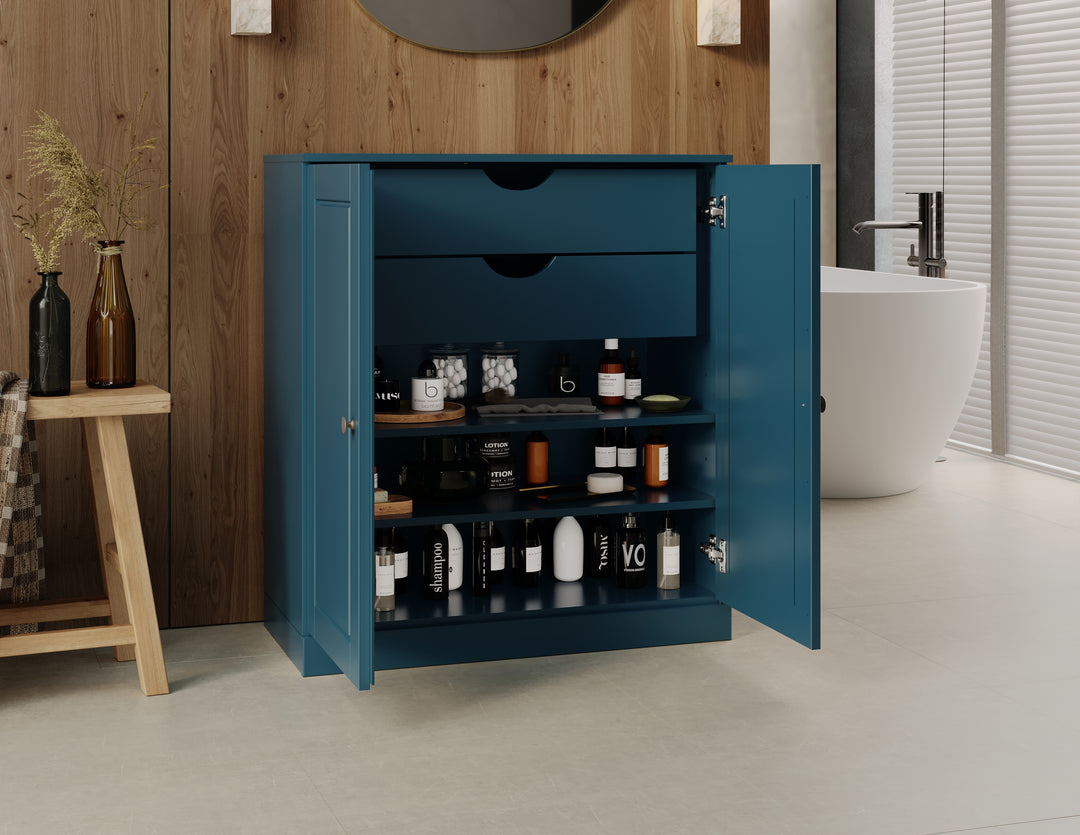 100% Solid Wood 32" Bathroom Cabinet with Raised Panel Wood Doors, 2-Drawers